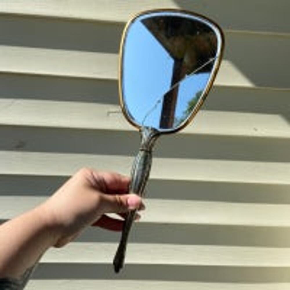 Vintage Silver Coated Floral Hand Mirror